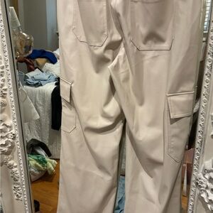 Women’s faux leather Cream Cargo Pants